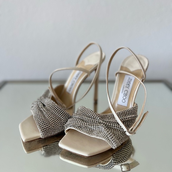 JIMMY CHOO Naria 110 Crystal-Embellished Leather Sandals White $1,625 36 - Picture 7 of 16